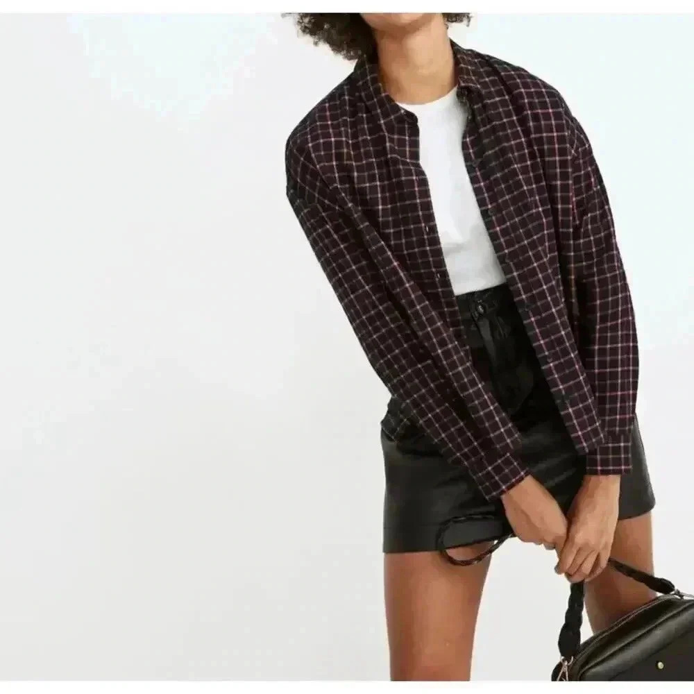 Madewell Long Sleeve XS Flannel Westlake Shirt In Stoppard Plaid Oversized
